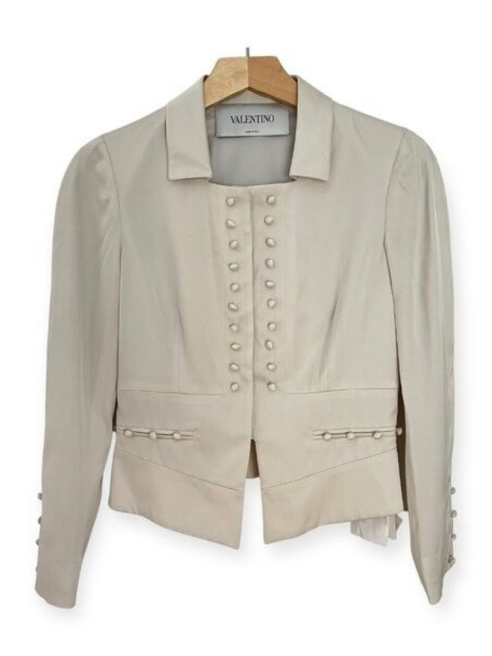 NWT $3800 Valentino Beige Silk Buttoned Fitted Blazer Jacket Size 4